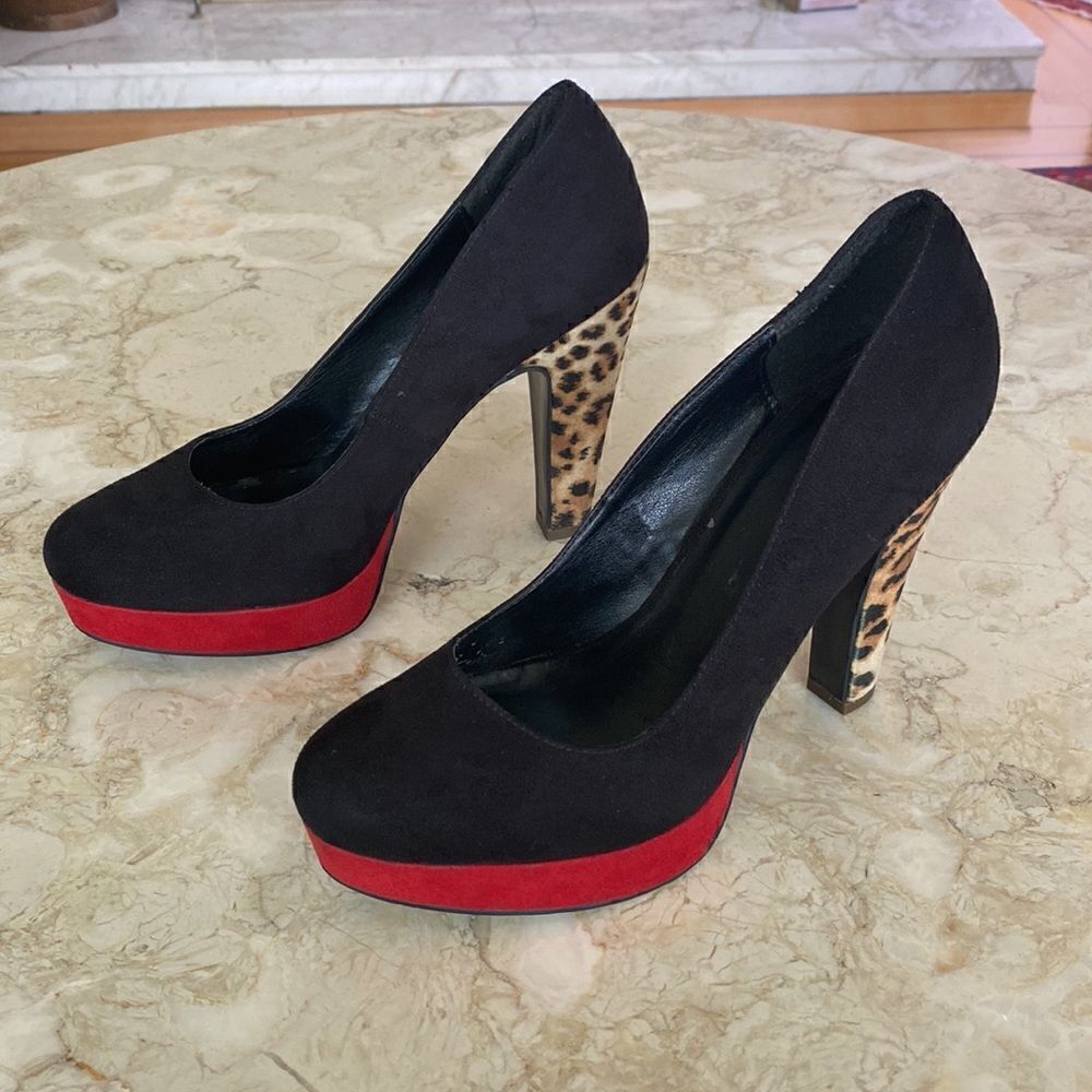 Call It Spring Platform Heels Red Black & Leopard Print - Picture 3 of 15
